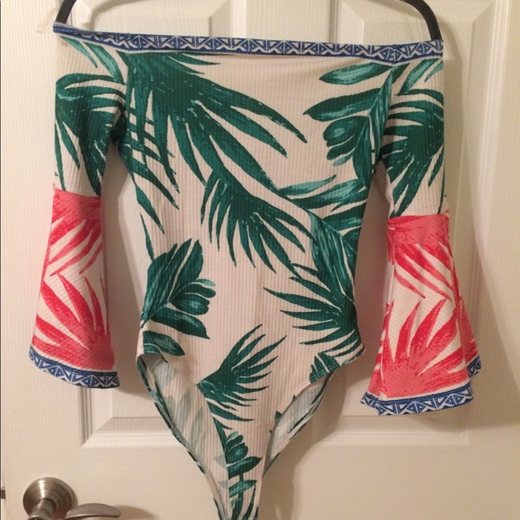 Tropical Print Off the Shoulder Bodysuit - Picture 2 of 3